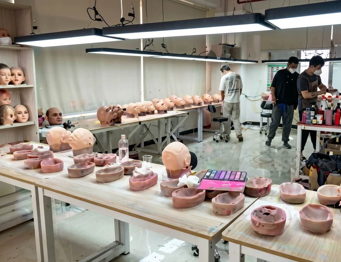 Sculpting and hand-painting bench where doll components are detailed