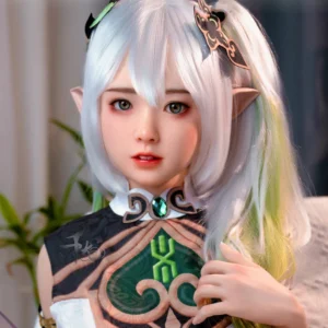 Lucy silicone doll, elven character with silver-green hair