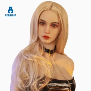 Miya silicone doll, platinum blonde with black latex dress